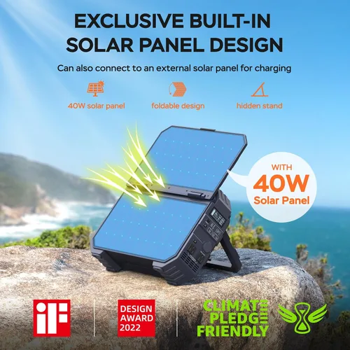 Miniatura 2 de BLAVOR Estación de energía portátil de 1600 W (pico 3200 W), panel solar integrado, batería LiFePO4 de 1024 Wh, carga rápida USB-C de 100 W