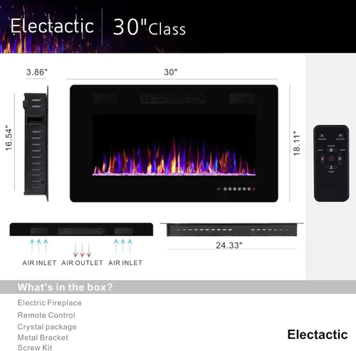Miniatura 3 de Electactic - Chimenea eléctrica de 30 pulgadas para insertar ultradelgada - Chimenea calefactora empotrada y de montaje en pared con termostato