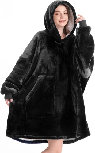 Aemicion - Manta con capucha tipo sudadera tamaño grande, vellón Sherpa con mangas y bolsillo, unisex para adultos, ideal para hogar, oficina en