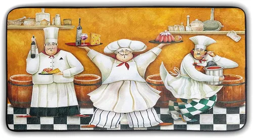 Miniatura 18 de Tapete de cocina con estampado de tablero de madera para piso, tablones marrones rústicos, acolchado, antifatiga, lavable, tapete de espuma