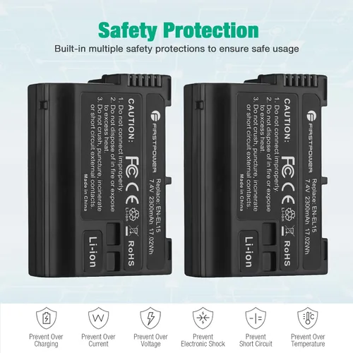 Miniatura 4 de FirstPower EN-EL15/EN-EL15a/EN-EL15b Batería compatible con Nikon Z5 Z6 Z6II Z7II D750 D850 D500 D7000 D7500 D7100 D7200 D600 D610 D800 D800 D800 10