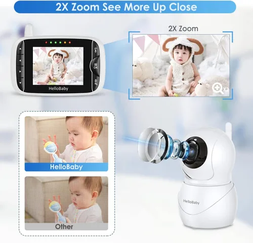 Miniatura 3 de HelloBaby Monitor de bebé con cámara y audio, pantalla LCD IPS, monitor de video sin WiFi, visión nocturna infrarroja, pantalla de temperatura