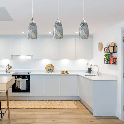 Miniatura 5 de COOSA Lámpara colgante de 1 luz, lámpara colgante de vidrio artística hecha a mano para isla de cocina, acabado de níquel cepillado con accesorio