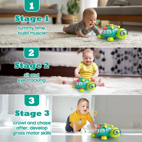 Miniatura 2 de Juguetes para bebés de 6 a 12 meses, juguete musical de tortuga para el desarrollo del tiempo boca abajo, juguete para gatear para 6, 7, 8, 9, 10