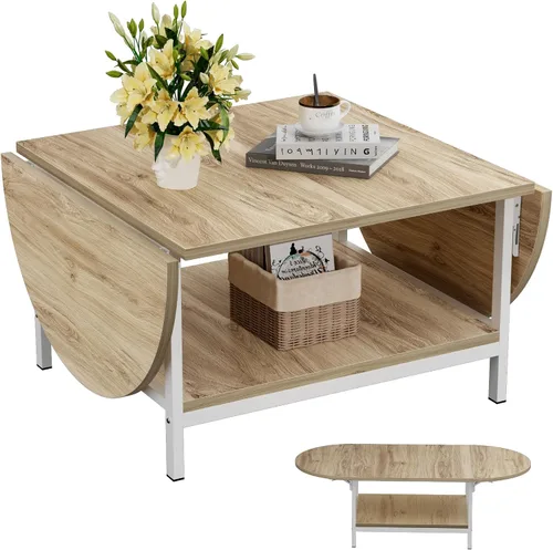Miniatura 10 de SAYGOER - Mesa de café negra moderna con extensión y almacenamiento para sala de estar, mesa central única de 2 niveles con dos paneles plegables