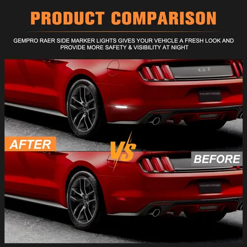 Miniatura 7 de Gempro Luces LED de Marcador Lateral Trasero para Ford Mustang 2010-2014, Lámparas de Parachoques Blancas con Lente Ahumada, 2PCS
