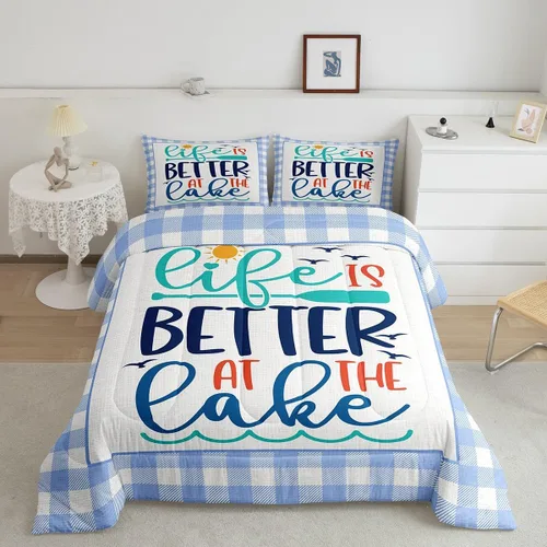 Miniatura 36 de Lake House - Juego de edredón tamaño individual, juego de ropa de cama rústica de granja vieja de 2 piezas para niños, adolescentes y adultos