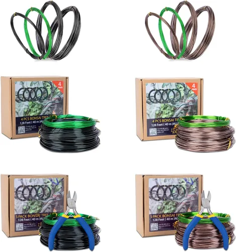 Miniatura 6 de Kit de alambre para bonsái, 4 rollos en total de 64 pies de alambre de entrenamiento de bonsái de aluminio para interiores de 0.039 in, 0.059 in