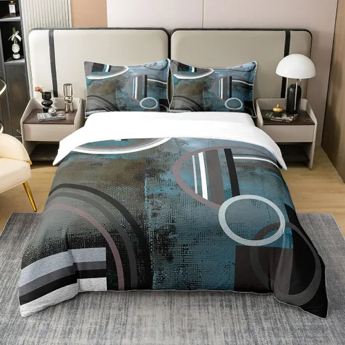 Miniatura 8 de Erosebridal Juego de ropa de cama de 100 % algodón a cuadros para niños y niñas, funda de edredón a cuadros, funda de edredón moderna geométrica