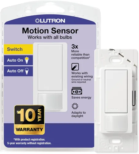 Miniatura 28 de Lutron Maestro Interruptor de luz con sensor de movimiento para interiores para baño, garaje, lavandería, cualquier bombilla, sensor de ocupación