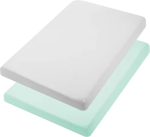 Miniatura 9 de TILLYOU Paquete de 2 sábanas bajeras para cuna, paquete y juego para colchón de niños pequeños, suaves y transpirables de 38 x 24 pulgadas, paquete