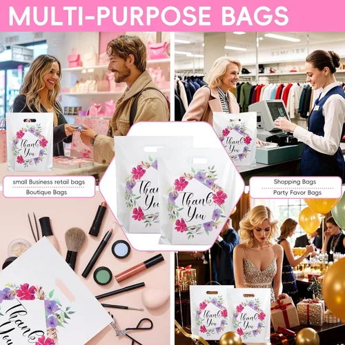 Miniatura 7 de POPGIFTU Bolsas de agradecimiento florales con asas, bolsa de plástico de 12 x 15 pulgadas, paquete de 100 – Boutique, regalo, recuerdo de fiesta