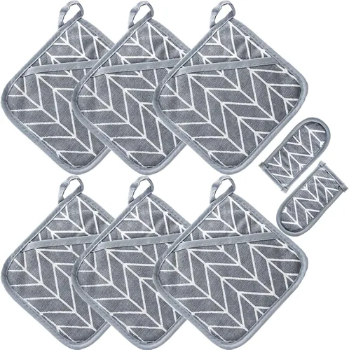 Juego de 6 agarraderas resistentes al calor, juego de 6 soportes para ollas de cocina con 2 soportes para mango caliente, salvamanteles para cocinar