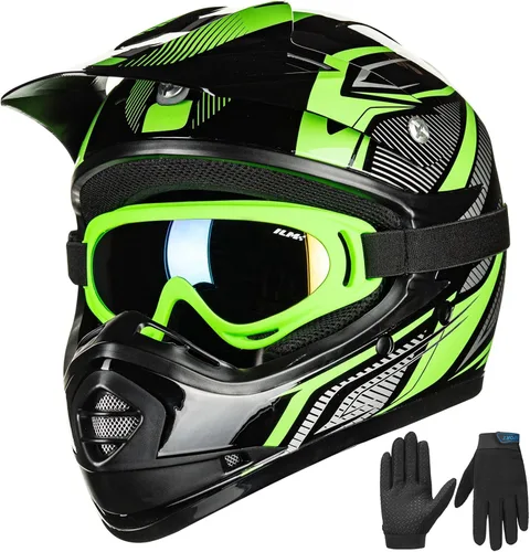 Miniatura 7 de ILM Casco de Motocross ATV para Jóvenes Niños con Gafas Guantes Deportivos Bicicleta de Tierra Motocicleta Todoterreno Aprobado por DOT B07(Youth-S