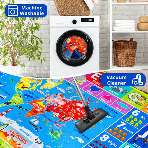 Miniatura 7 de Alfombra Infantil con Mapa Mundial ABC para Sala de Juegos Geografía 59"×39.4" Alfombra de Juego para Aula Alfombra Educativa para Bebé Alfombra