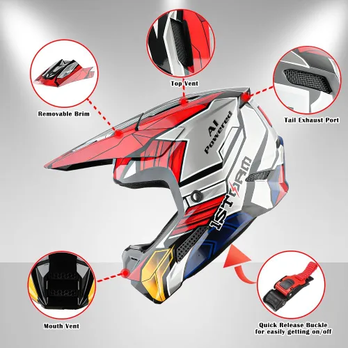 Miniatura 2 de 1Storm - Casco de motocross para jóvenes, ATV, BMX, MX, motocicleta todoterreno, kart, adolescente, Zaku Mecha, color rojo Juventud Mecha Rojo