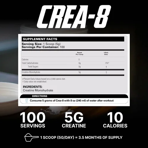 Miniatura 2 de EHP Labs CREA-8 - Polvo de monohidrato de creatina micronizada, polvo de creatina sin sabor para crecimiento muscular, mayor fuerza, mayor