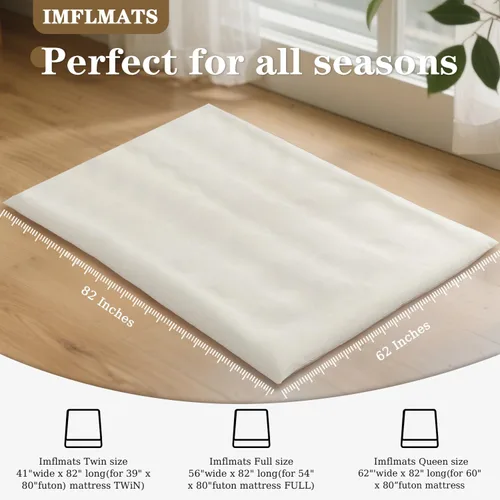 Miniatura 3 de Funda de colchón de futón con cremallera, tamaño individual, 82 pulgadas de largo x 41 pulgadas de ancho, colchón japonés lavable tatami beige