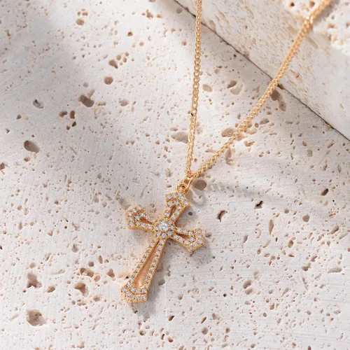 Miniatura 138 de Fettero - Collar con dije de cruz de fe, chapado en oro de 14 K, cadena fina, minimalista, simple, pequeña, para oración, regalo de joyería religiosa