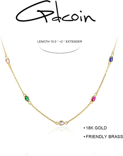 Miniatura 6 de Dainty Colorful Choker Necklace for Women 18K Gold Plated Multicolor Link Chain Choker, Paper Clip T Necklace, Coloured Cubic Zirconium Necklace for