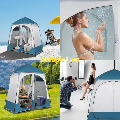 Miniatura 6 de Tienda de campaña desplegable para ducha de 2 habitaciones, 7.5 pies, tienda de campaña para vestuario con suelo y bolsa de transporte, toldo