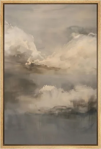Miniatura 29 de SIGNWIN Lienzo enmarcado para pared, nubes blancas sobre el mar azul marino, pintura al óleo del océano costero, primer plano abstracto, moderno