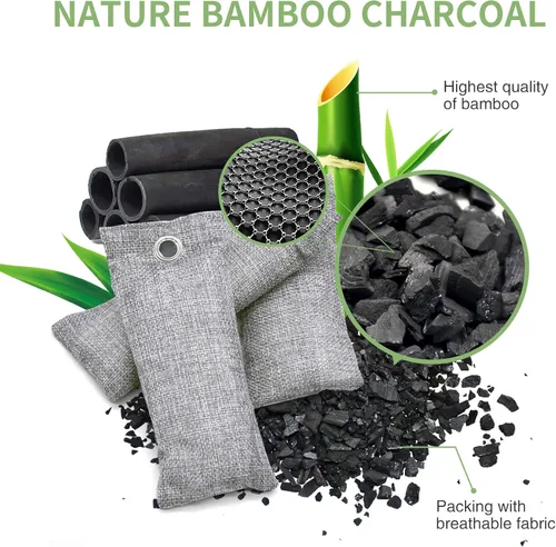 Miniatura 2 de Paquete de 6 bolsas purificadoras de aire de carbón de bambú, bolsas de carbón activado absorbedoras de olores, absorbente de humedad, ambientador
