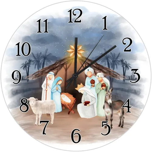Miniatura 8 de Reloj de pared de madera de regalo cristiano de Feliz Navidad, Jesús es la razón, escena de la natividad, relojes de pared colgantes de granja