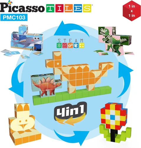 Miniatura 3 de PicassoTiles 103 cubos de construcción magnéticos de juguete de 1 pulgada, cubos de construcción de cubos 3D, juguetes sensoriales magnéticos