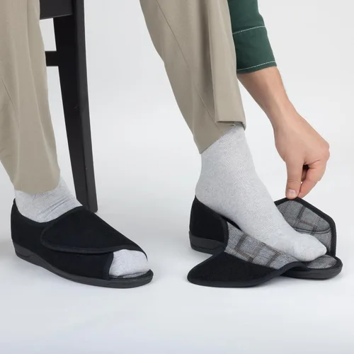 Miniatura 15 de Pantuflas para diabéticos con punta abierta para hombres, extra anchas, espuma viscoelástica, puntera abierta, antideslizantes, para personas
