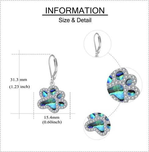 Miniatura 4 de Aretes colgantes de plata de ley con diseño de pata de perro, diseño de pata de cachorro, para mujeres y niñas