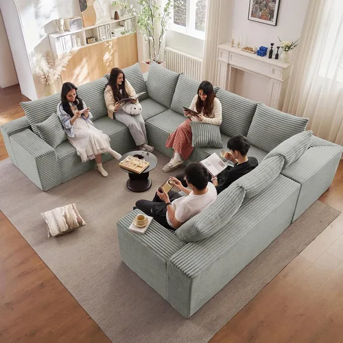 Miniatura 24 de Sofá modular de nube de 140 pulgadas para sala de estar, sofá modular de asiento profundo, juego de sofás de pana grandes y cómodos con espuma