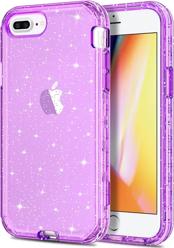 Miniatura 12 de Hython Defender con brillantina, carcasa rígida híbrida, a prueba de golpes, goma para iPhone 7 Plus y 8 Plus, Negro Oscuro
