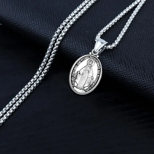 Miniatura 7 de 60 piezas de medallas ovaladas milagrosas de la Virgen María, dijes de aleación, dijes colgantes de la Virgen de Guadalupe para collar de oración
