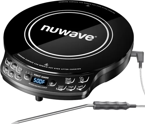 Nuwave - Placa de inducción portátil Diamond con sonda, quemador de encimera avanzado, 91 temperaturas desde 100 °F hasta 500 °F, vidrio cerámico a
