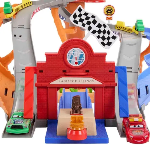 Miniatura 5 de Mattel Disney y Pixar Cars Set de Juguetes, Rayo McQueen y Chick Hicks y 2 Vehículos del Equipo de Pobretones, 2 Maneras de Carrera, Pista