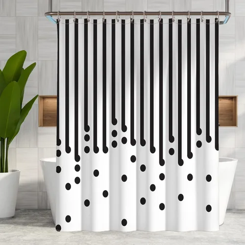 YAXI Cortina de ducha de tela blanca y negra para baño, cortina de ducha moderna a rayas negras, cortinas de baño repelentes al agua de verano, 72 x