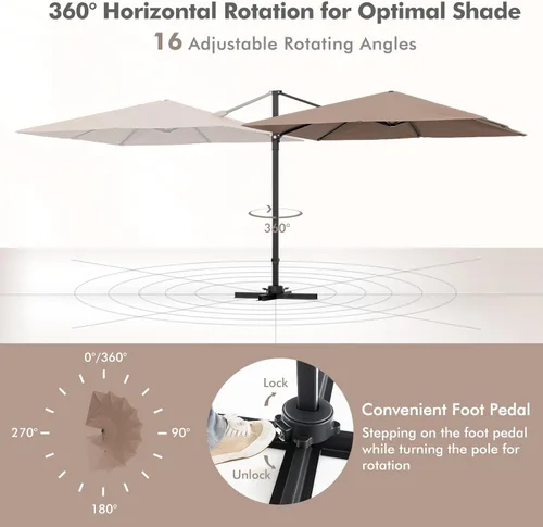 Miniatura 5 de Tangkula Sombrilla de patio voladiza de 9.5 pies, sombrilla cuadrada para exteriores con rotación de 360°, sombrilla colgante de patio resistente