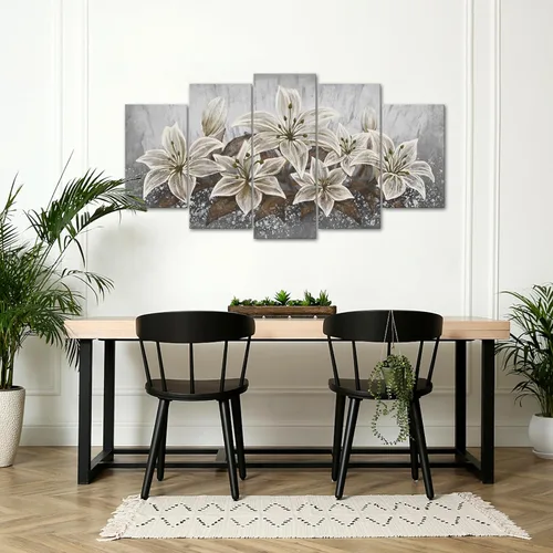 Miniatura 4 de SkenoArt 5 paneles de flores de lirio, arte de pared de lirio gris, marrón, blanco, decoración de pared, arte de pared de lirio floreciente