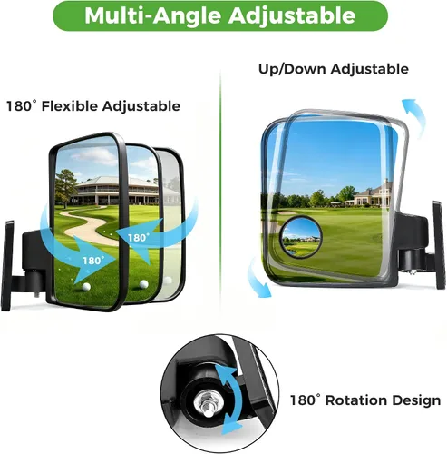 Miniatura 6 de 10L0L Espejo de carrito de golf sin perforación, espejos laterales con espejos de punto ciego, universal para Yamaha, Club Car, EZGO, espejos