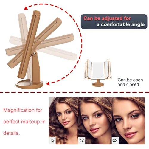 Miniatura 4 de RoLeDo Espejo de maquillaje iluminado con aumento 1 x 2 x 3X, espejo de tocador triple con luces, espejo de 72 LED, pantalla táctil, iluminación