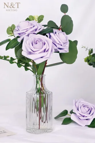 Miniatura 3 de N&T NIETING 25 unidades de flores artificiales, Rosas de espuma artificial de sensación real al tacto, decoración para boda, dama de honor, ramo