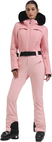 Miniatura 7 de GSOU SNOW Traje de esquí para mujer, traje de nieve delgado de una pieza, chaqueta de nieve, impermeable, resistente al viento, deportes al aire