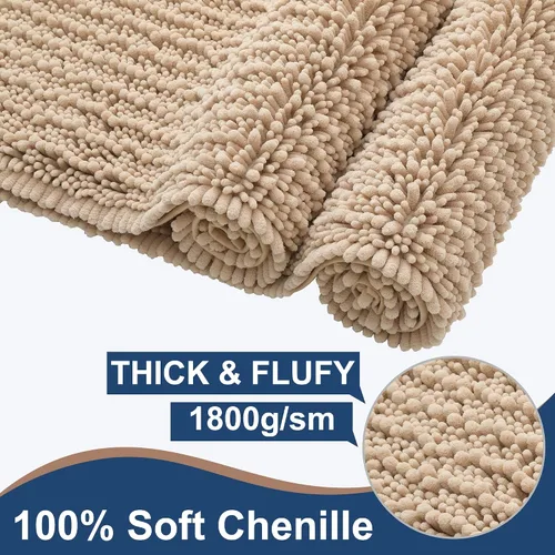 Miniatura 4 de FLOLEOPA Alfombras de Baño de Chenille de Lujo Color Beige Juego de Tapetes de Baño, Extra Suaves y Absorbentes Alfombras de Baño Antideslizantes