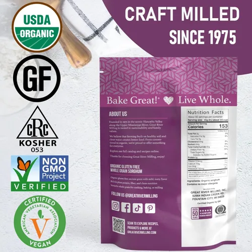 Miniatura 9 de Great River Milling Sorgo de grano entero Grano antiguo alto en proteínas Sin OMG, certificado Kosher Ideal para ensaladas, pilaf, gachas
