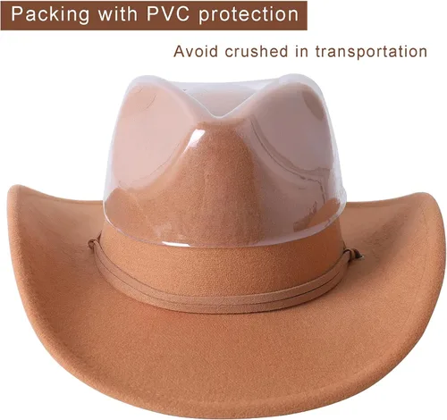 Miniatura 4 de Lanzom Sombrero de vaquero occidental de ala ancha de fieltro retro para mujeres y hombres, sombrero de vestir con cordón de viento, tamaño 6 87-7 14