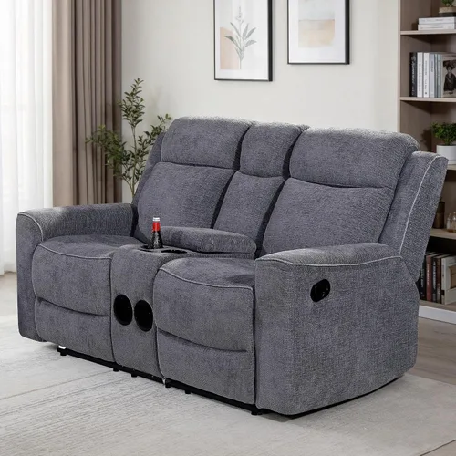 Miniatura 10 de Betsy Furniture Juego de sofá reclinable manual de microfibra suave, sofá con mesa desplegable, dos sillones reclinables, gris carbón 9111