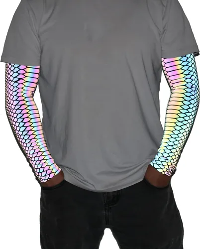 Miniatura 3 de LZLRUN - Mangas de compresión holográficas reflectantes de arco iris, 1 par