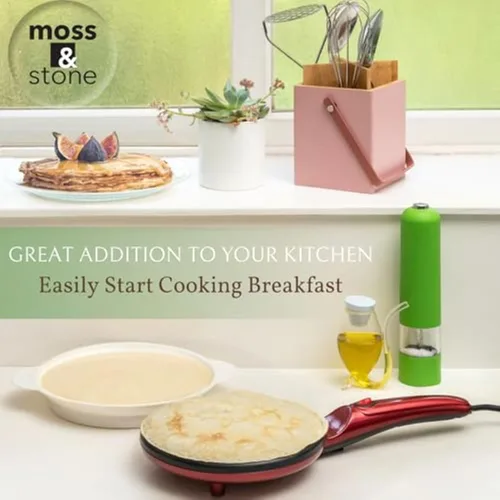 Miniatura 9 de Máquina de crepé eléctrica Moss & Stone de 8 pulgadas, máquina de crepé portátil y placa caliente con interruptor de encendido/apagado, Rojo