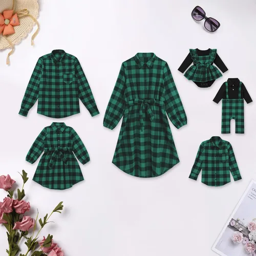 Miniatura 2 de AWIBMK Trajes familiares a juego para Navidad, color verde y rojo, a cuadros, vestidos para mamá e hija, otoño, invierno, Navidad, trajes familiares